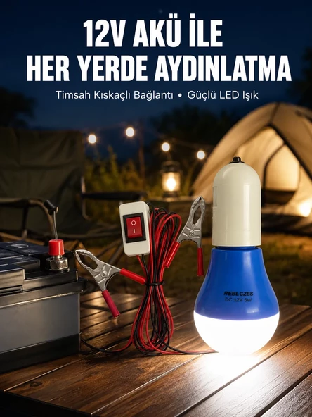 12V LED Ampul Timsah Kıskaçlı Taşınabilir Aydınlatma ürün görseli 1