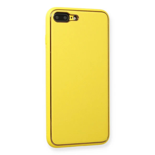İphone 7 Plus Kılıf Coco Deri Silikon Kapak - Sarı - Resim 2