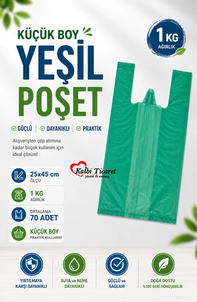 Kalın Yeşil Poşet Küçük Boy 1 Kg Market Manav Poşeti 25x45 cm Çöp Poşeti Hışır Atlet Poşet ürün görseli 1