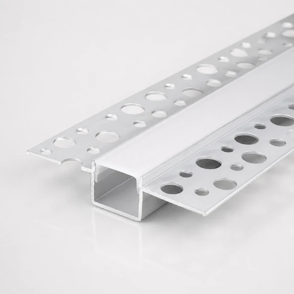 DL158 Sıva Altı Trimless LED Profil 2 Metre 15x12 mm Alüminyum Alçıpan Gömme Delikli Kanatlı LED Kanal ürün görseli 1