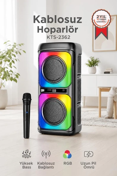 Bluetooth Hoparlör Mikrofonlu Kablosuz Taşınabilir Speaker KTS-2362 Siyah ürün görseli 1