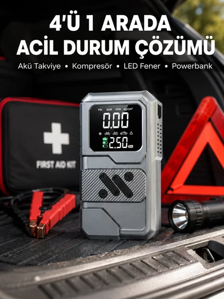 Araçlar İçin Akü Takviye Lastik Şişirme ve Powerbank Cihazı ürün görseli 1