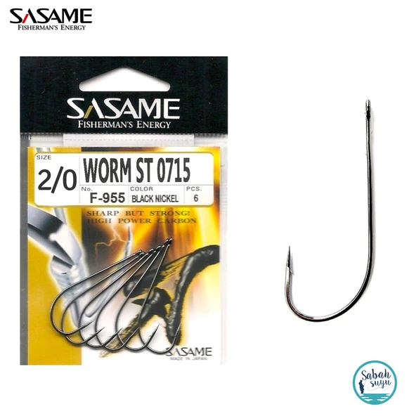 Sasame F-955 Worm Tırnaklı Halkalı İğne #2/0 (6Ad) Siyah ürün görseli 1