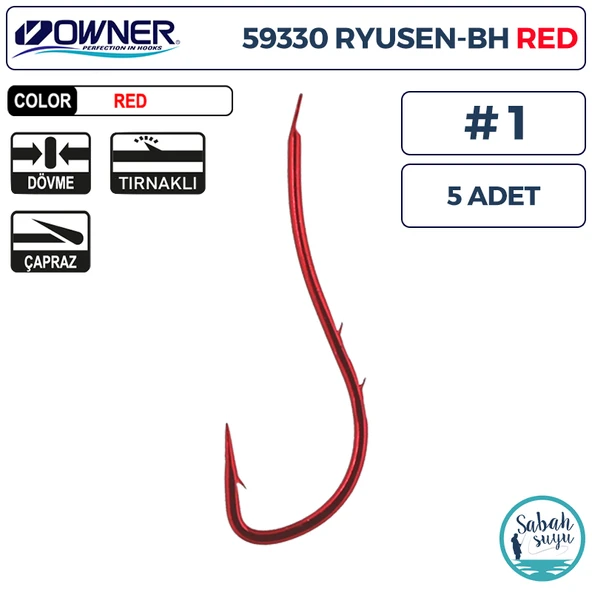 Owner 59330 Ryusen BH Worm Tırnaklı İğne #1 (5 Adet) Kırmızı ürün görseli 1