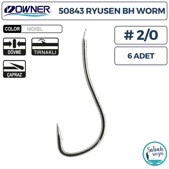 Owner 50843 Ryusen BH Worm Tırnaklı İğne #2/0 (6 Adet) Beyaz ürün görseli 1