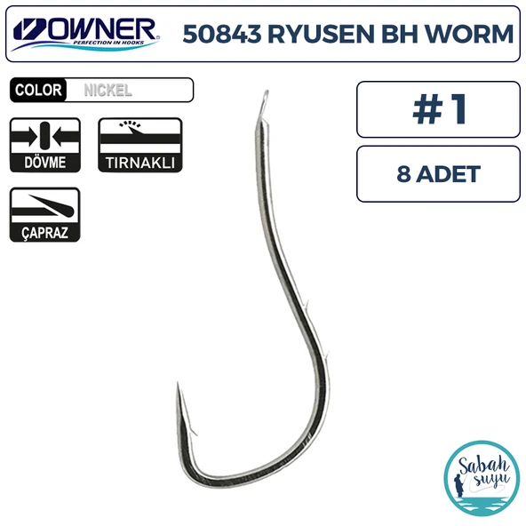Owner 50843 Ryusen BH Worm Tırnaklı İğne #1 (8 Adet) Beyaz ürün görseli 1