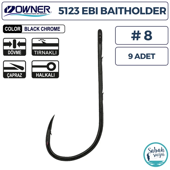 Owner 5123 Ebi Baitholder Tırnaklı Delikli İğne #8 (9 Adet) Siyah ürün görseli 1
