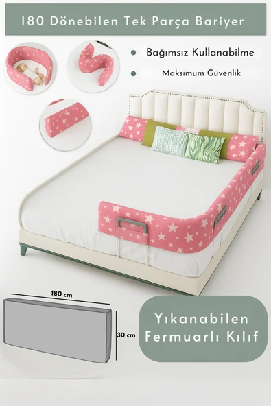 Miralay Yeni Nesil Yatak Bariyeri 180 cm Pembe Yıldız - Boyalı ürün görseli 1