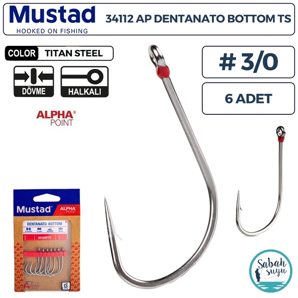 Mustad 34112 AP Dentanato Bottom Delikli Olta İğnesi TS #3/0 (6 Adet) ürün görseli 1