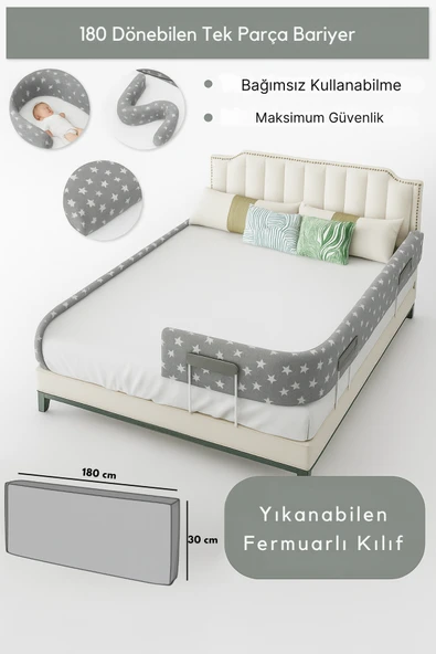 Miralay Yeni Nesil Yatak Bariyeri 180 cm Gri Yıldız - Boyalı ürün görseli 1