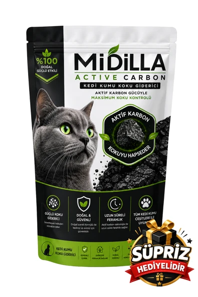 Midilla Active Carbon Kedi Kumu Koku Giderici 250 g | %100 Gerçek Aktif Karbon | Güçlü Koku Kontrolü ürün görseli 1