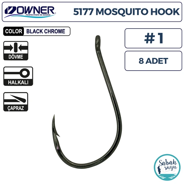 Owner 5177 Mosquito Hook Delikli İğne #1 (8 Adet) Siyah ürün görseli 1