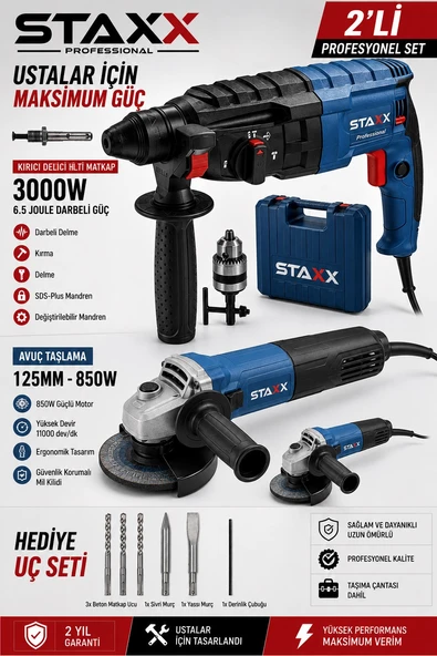 2'li Dev Usta Seti | 3000W Hilti + 1500W Spiral | Beton Demir Metal Ahşap Kesim Delme Kırma Full ürün görseli 1