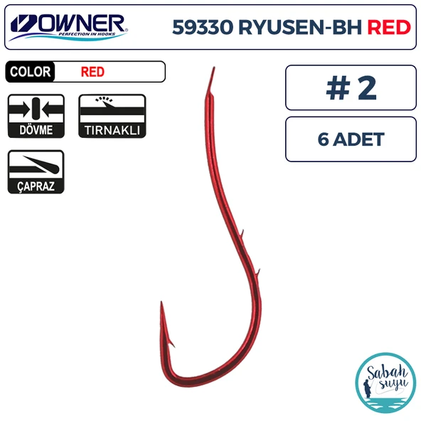 Owner 59330 Ryusen BH Worm Tırnaklı İğne #2 (6 Adet) Kırmızı ürün görseli 1