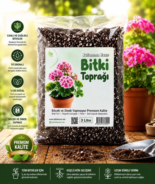 3 Litre Bitki Toprağı ,Premium Saksı Toprağı ,Perlitli Organik Çiçek Toprağı , İç ve Dış Mekan Bitkileri İçin ürün görseli 1