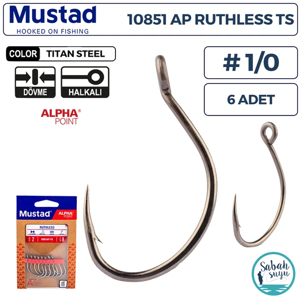 Mustad 10851 AP Ruthless Delikli Olta İğnesi TS #1/0 (6 Adet) ürün görseli 1