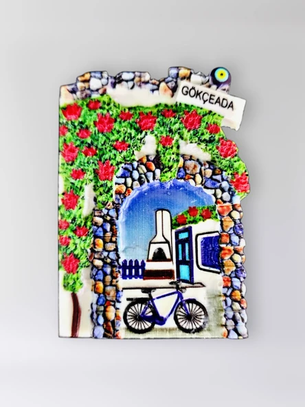 GÖKÇEADA Polyester Kabartmalı Magnet 5,5 x 7 cm Dekoratif Hediyelik Buzdolabı Süsü (Kod:1555) ürün görseli 1