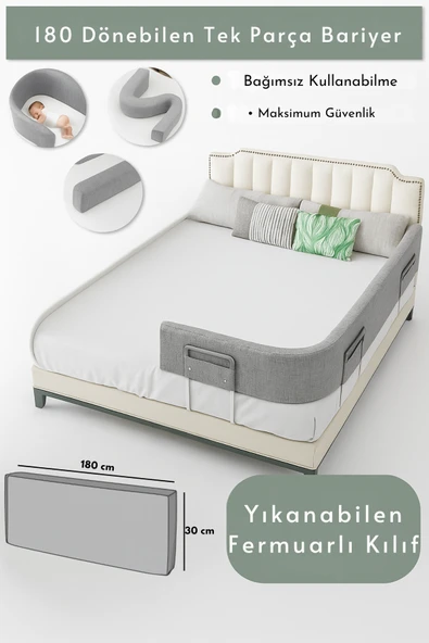 Miralay Yeni Nesil Yatak Bariyeri 180 cm Gri - Boyalı ürün görseli 1