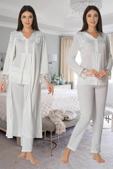 Effortt 2424 Uzun Dantel Sabahlıklı Lohusa Pijama ürün görseli 1