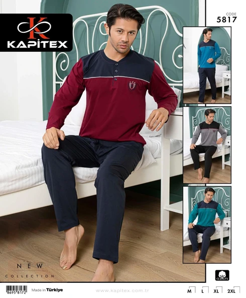 Kapitex 5817 Erkek Uzun Kol Düğme Yaka Pijama Takımı ürün görseli 1