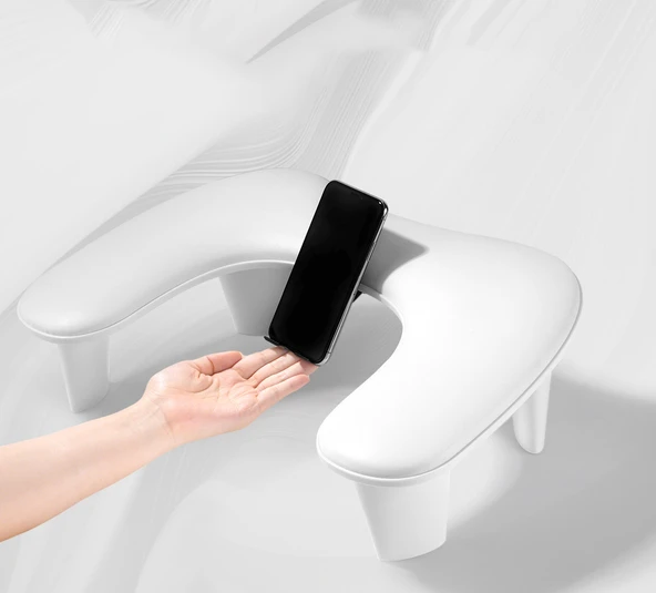 Oval U Tipi Telefon Standlı Ergonomik Manikür Sehpası Beyaz Manikür Kol Desteği UT1W ürün görseli 1