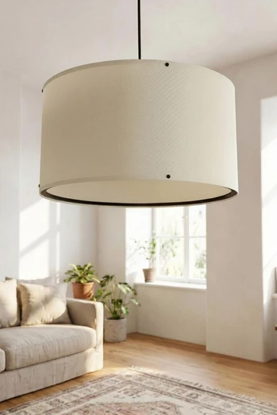 Bej Kumaş Başlıklı Sarkıt Avize 35 CM - Resim 2