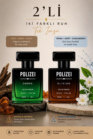 Polizei 2'Li Erkek Parfüm EDP 50 ML Kalıcı Odunsu ve Fresh koku ürün görseli 1
