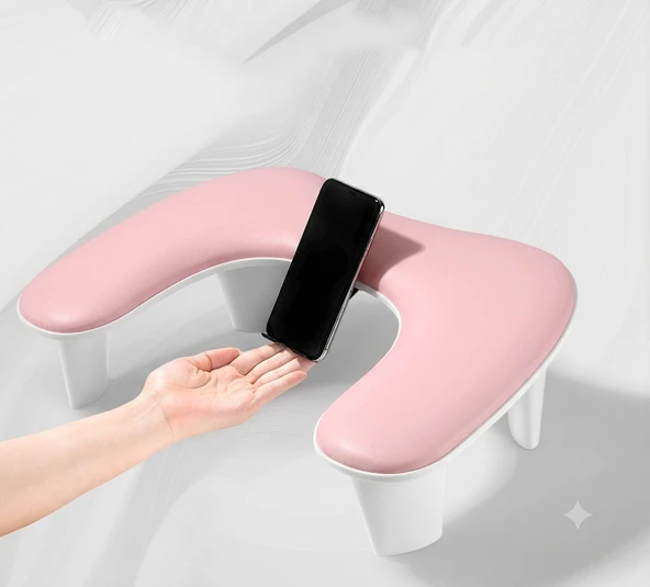 Oval U Tipi Telefon Standlı Ergonomik Manikür Sehpası Pembe Manikür Kol Desteği UT1P ürün görseli 1