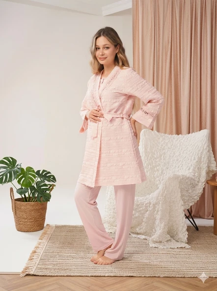 Bone 5806 Kadın 3'lü Sabahlıklı Lohusa Pijama Takımı ürün görseli 1