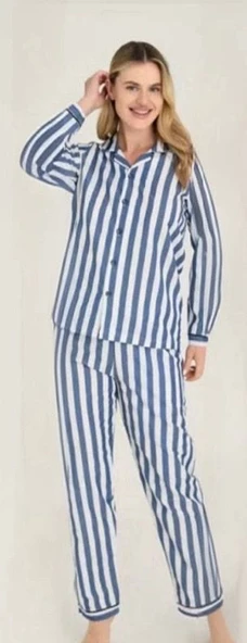Freshness 4007 Kadın Uzun Kol Çizgili Gaffuriye Pijama Takımı ürün görseli 1