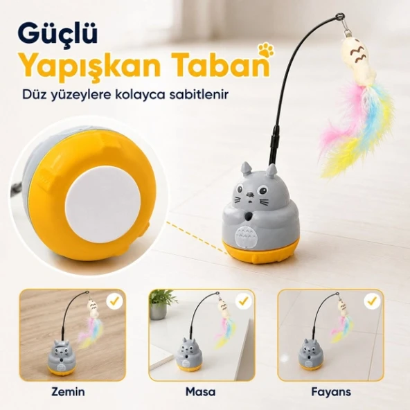 Kedi Şekilli Dönen Peluş Balıklı Olta Oyuncağı - Resim 5