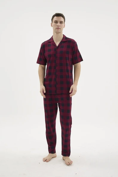 Kocabey KKT-26158 Erkek Apaj Yaka Düğmeli Pijama Takımı ürün görseli 1