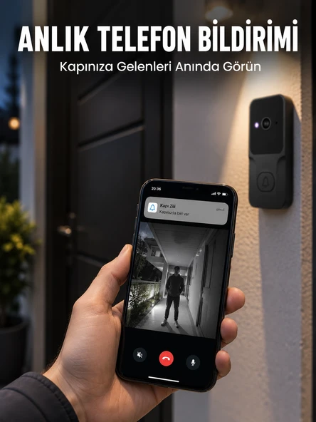 HD Kameralı Akıllı Kapı Zili | Çift Yönlü Sesli Wi-Fi Görüntülü Kapı Zili ürün görseli 1