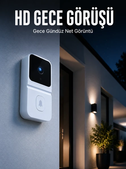 Beyaz Akıllı Güvenlik Kapı Zili | Telefon Kontrollü Wi-Fi Görüntülü Kapı Zili ürün görseli 1