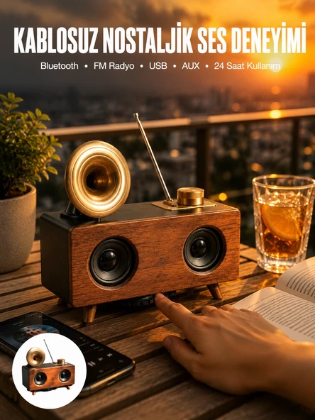Nostaljik Radyo Bluetooth Bağlantılı Şarjlı Yüksek Ses Kaliteli Yeni Nesil ürün görseli 1