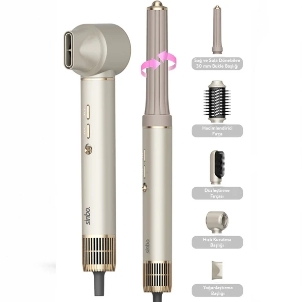 Sinbo Air Brush Saç Şekillendirme Cihazı - 5 Başlıklı - Rose Gold Renk ürün görseli 1