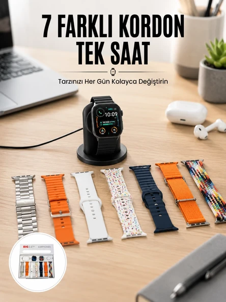 Akıllı Saat ve Air Pro Kulaklık 7 Kordonlu Çok Fonksiyonlu İkili Set Yeni Nesil ürün görseli 1