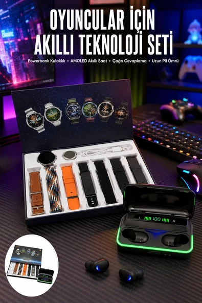 Powerbank Bluetooth Kulaklık Ve Akıllı Saat 7 Kordonlu Metal Kordon Plastik Kordon ürün görseli 1