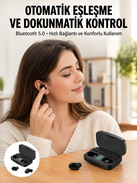 TWS Bluetooth Kulaklık 5.0 Bluetooth Bağlantılı Dokunmatik Kontrol Özelliği Yeni Nesil ürün görseli 1