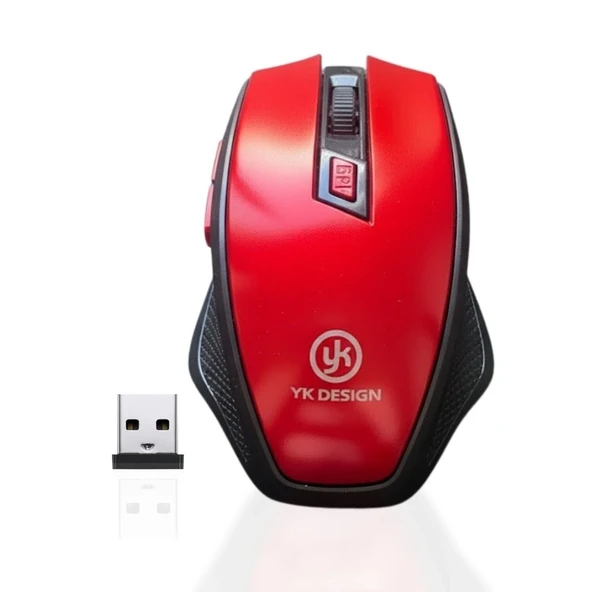 Kırmızı Renkli Baş Parmak Destekli Ergonomik Sessiz Kablosuz Mouse – USB Alıcılı, Ofis ve Oyun İçin Konforlu Bilgisayar Faresi MS6300 ürün görseli 1
