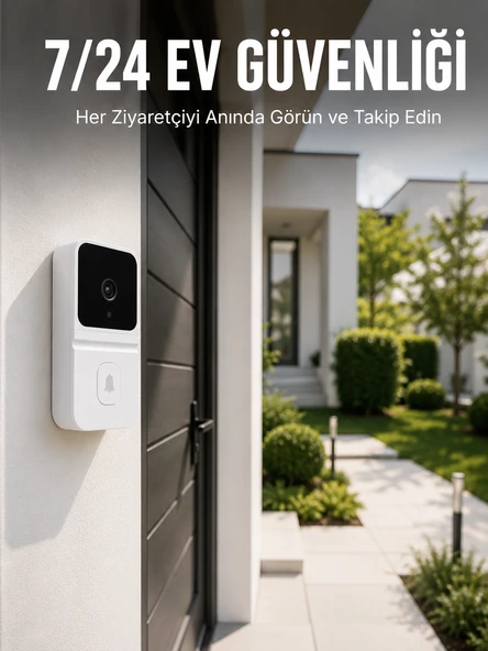 Kablosuz Beyaz Akıllı Kapı Zili Wi-Fi Bağlantılı HD Kameralı Ev Güvenlik Sistemi ürün görseli 1