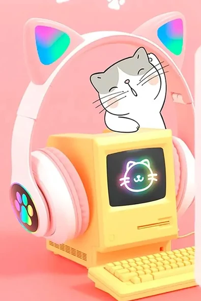 Kulak üstü Bluetooth Kulaklık - Renk: Pembe, Bluetooth Versiyon: 5.0, Mikrofon, Özellik: Kablolu ürün görseli 1