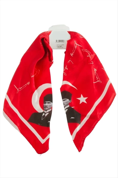 Atatürk İmzalı Zr Saten Fular 50*50 cm ürün görseli 1