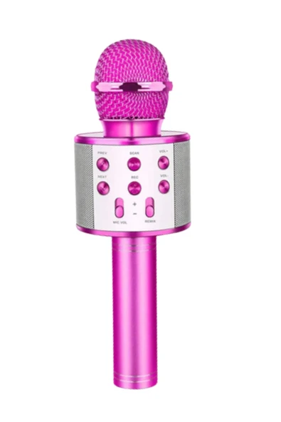 Bluetooth Bağlantılı Kablosuz Karaoke Mikrofonlu Pembe Renkli Hoparlörlü Ses Sistemi ürün görseli 1