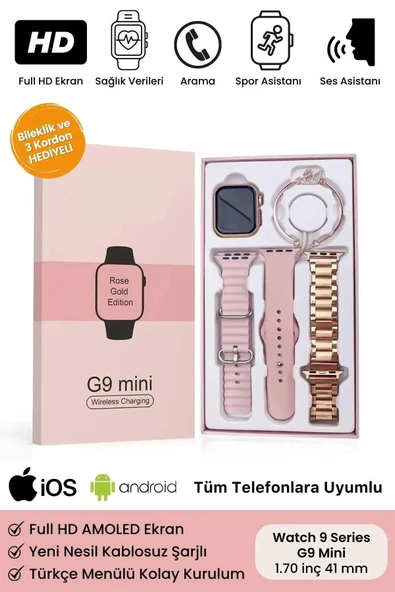 Mini AMOLED Ekranlı Akıllı Bileklik, Nabız ve Uyku Takibi Özellikli, Altın Renk Silikon Kordon ürün görseli 1