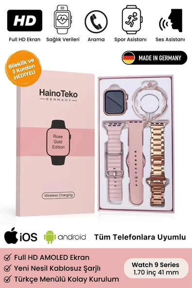 Yeni Nesil 3 Kordonlu Kadın Akıllı Saat Spor Ve Sağlık Sensörlü Watch 9 Series Tasarım Saat Pembe ürün görseli 1