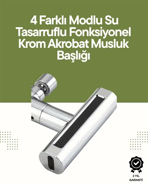 Krom Musluk Başlığı | 4'ü 1 Arada Su Çıkışı | Kolay Montajlı ürün görseli 1