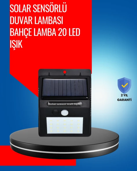 Solar Enerjiyle Çalışan IP65 Su Geçirmez 20 LED Duvar Lambası ürün görseli 1