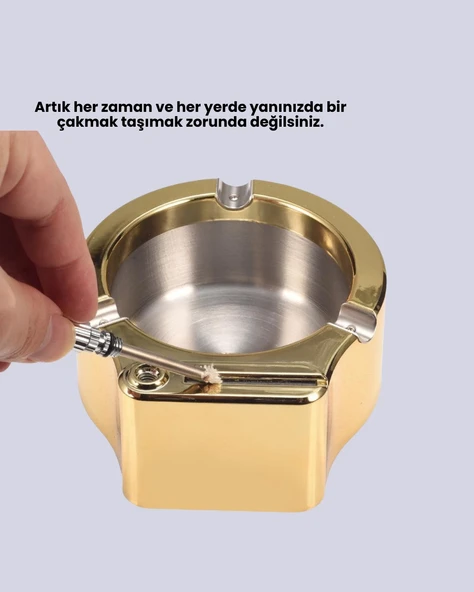 Paslanmaz Çelik Küllük Çakmaklı Masa Üstü Kullanım - Resim 4