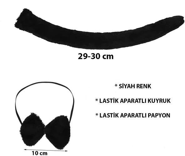 Peluş Siyah Renk Kuyruk ve Papyon Yetişkin Çocuk Uyumlu ürün görseli 1